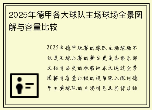 2025年德甲各大球队主场球场全景图解与容量比较